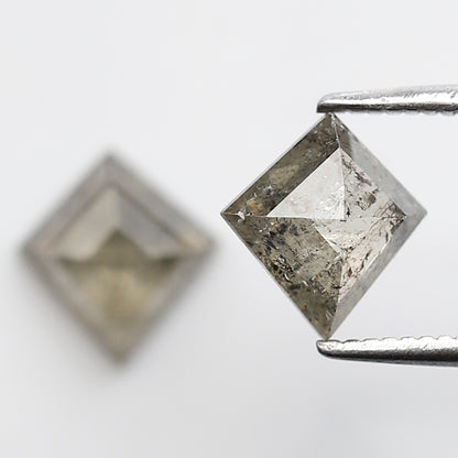 Translucent Kite Shape Gray Black Diamond Pair 1.70 CT, Natural Loose Rustic Diamonds, 7.80 mm Stones for Custom Pendant Jewelry