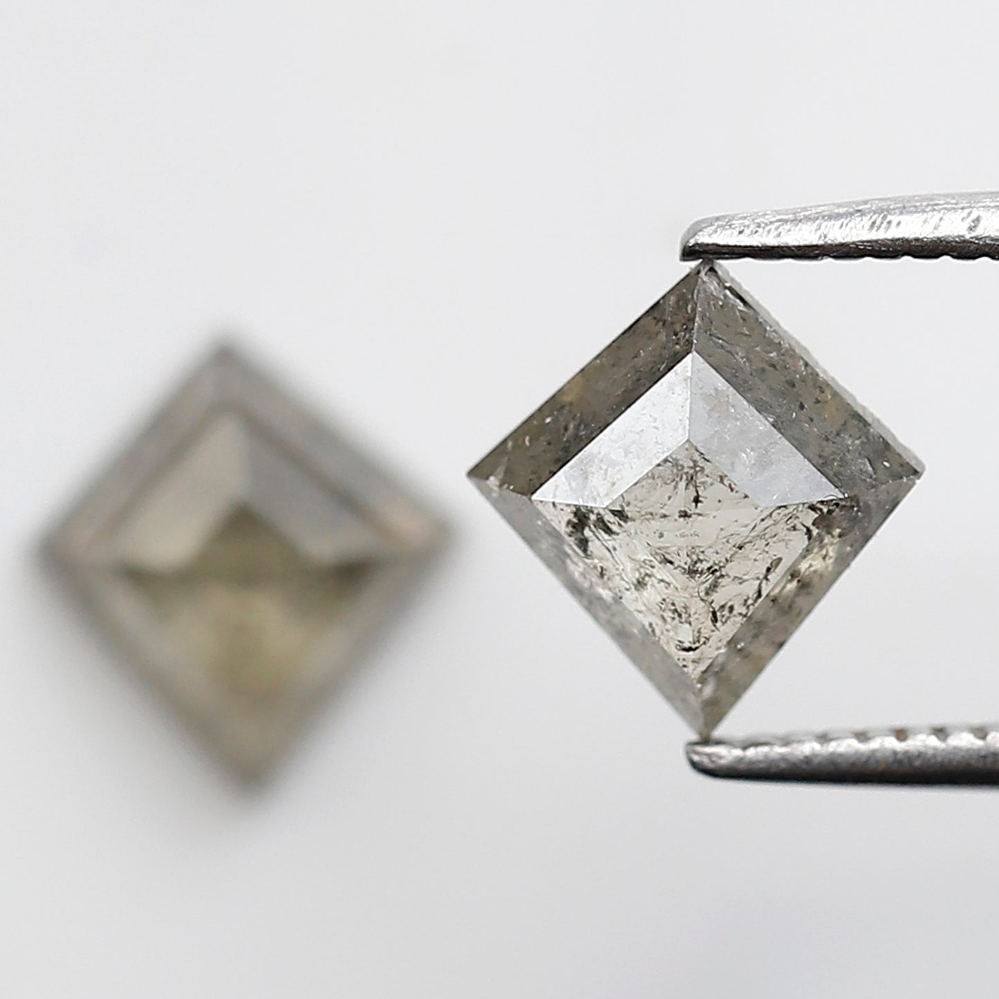 Translucent Kite Shape Gray Black Diamond Pair 1.70 CT, Natural Loose Rustic Diamonds, 7.80 mm Stones for Custom Pendant Jewelry