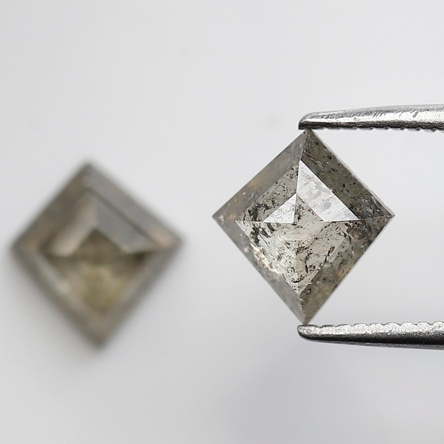 Translucent Kite Shape Gray Black Diamond Pair 1.70 CT, Natural Loose Rustic Diamonds, 7.80 mm Stones for Custom Pendant Jewelry