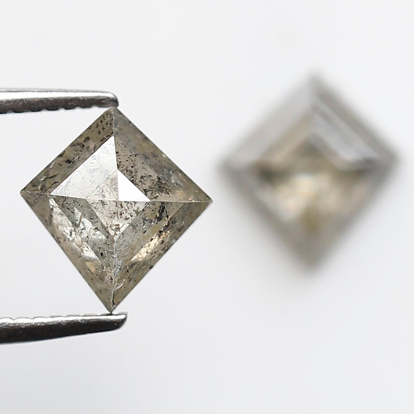 Translucent Kite Shape Gray Black Diamond Pair 1.70 CT, Natural Loose Rustic Diamonds, 7.80 mm Stones for Custom Pendant Jewelry