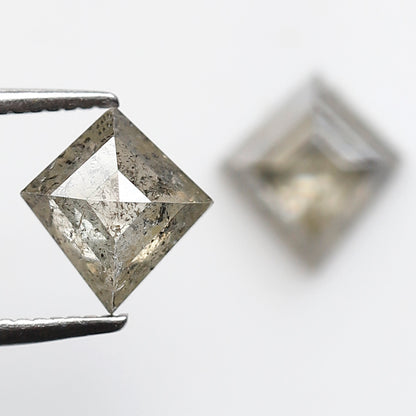 Translucent Kite Shape Gray Black Diamond Pair 1.70 CT, Natural Loose Rustic Diamonds, 7.80 mm Stones for Custom Pendant Jewelry