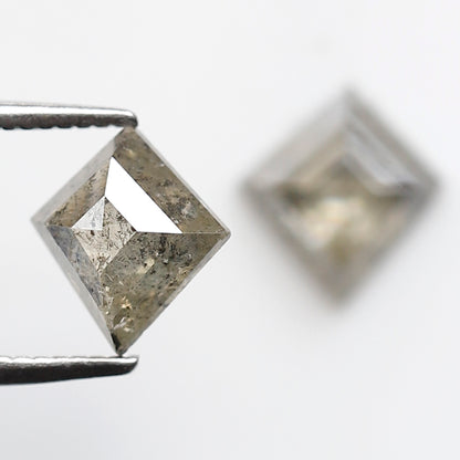 Translucent Kite Shape Gray Black Diamond Pair 1.70 CT, Natural Loose Rustic Diamonds, 7.80 mm Stones for Custom Pendant Jewelry
