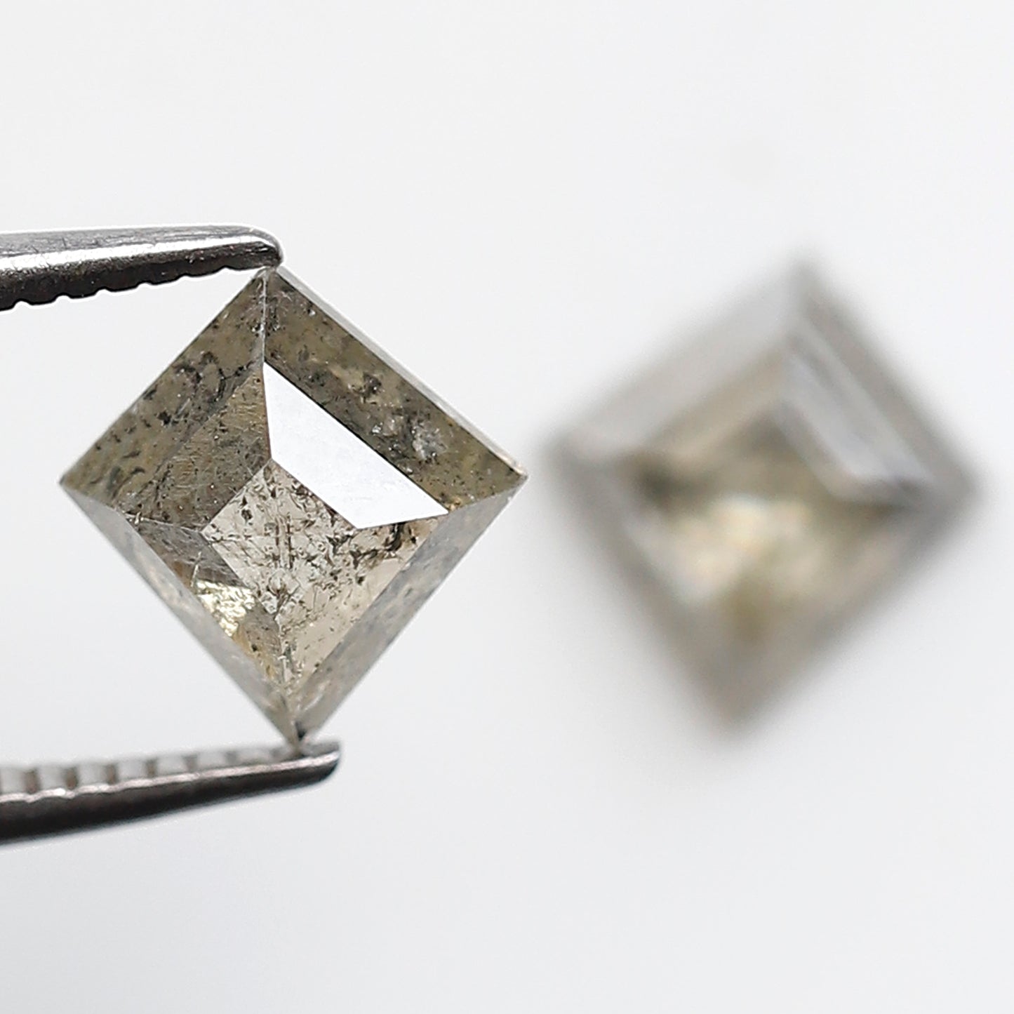 Translucent Kite Shape Gray Black Diamond Pair 1.70 CT, Natural Loose Rustic Diamonds, 7.80 mm Stones for Custom Pendant Jewelry