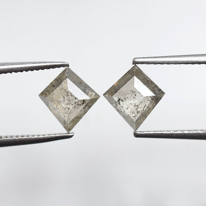 Translucent Kite Shape Gray Black Diamond Pair 1.70 CT, Natural Loose Rustic Diamonds, 7.80 mm Stones for Custom Pendant Jewelry