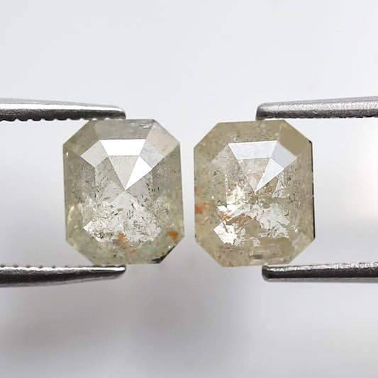 2.03 CT Pair of Emerald cut Loose Diamonds, Natural Misty Yellow Earth Mined Rustic Diamonds