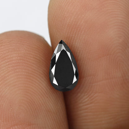 0.89 Ct Pear Shape Black Diamond | Earth Mined Natural Treated Loose Diamond | 8.30 mm Ring Stone