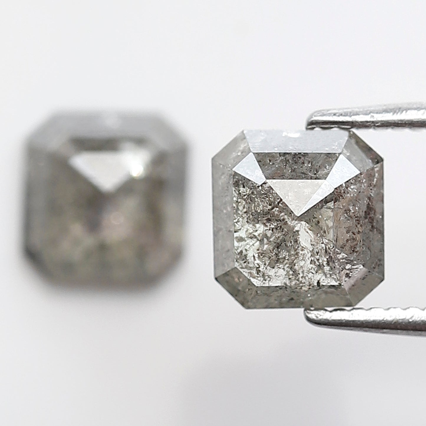 2.02 CT Pair Of Natural Asscher Cut Gray Green Diamonds, Loose Earth Mined Stone for Custom Engagement Jewelry