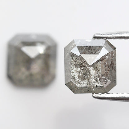 2.02 CT Pair Of Natural Asscher Cut Gray Green Diamonds, Loose Earth Mined Stone for Custom Engagement Jewelry