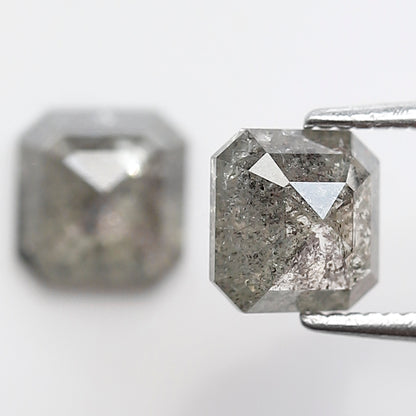 2.02 CT Pair Of Natural Asscher Cut Gray Green Diamonds, Loose Earth Mined Stone for Custom Engagement Jewelry