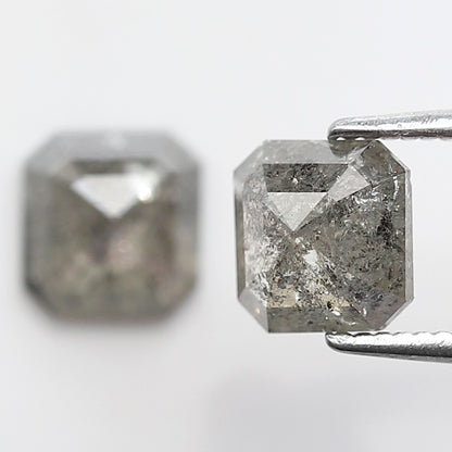 2.02 CT Pair Of Natural Asscher Cut Gray Green Diamonds, Loose Earth Mined Stone for Custom Engagement Jewelry