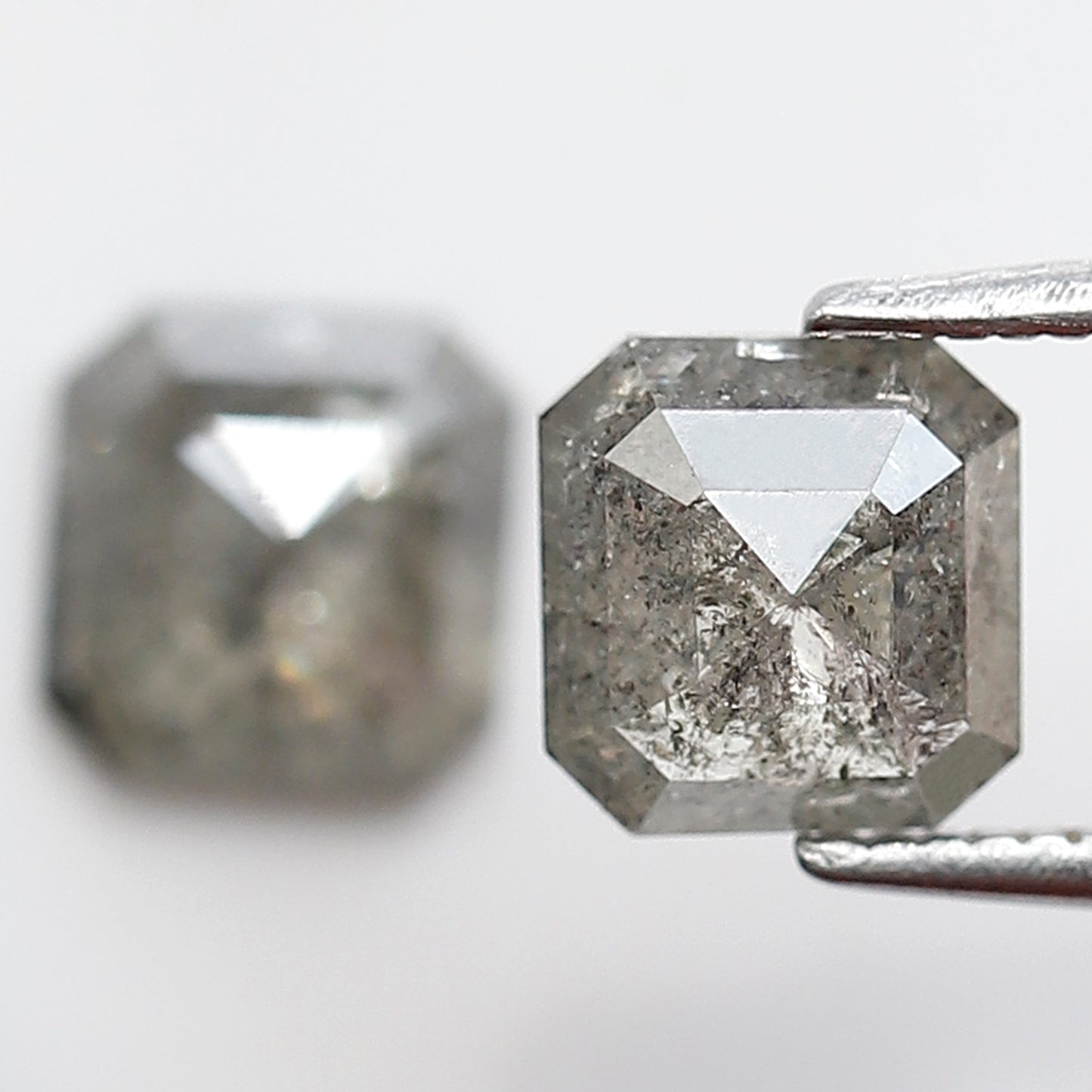 2.02 CT Pair Of Natural Asscher Cut Gray Green Diamonds, Loose Earth Mined Stone for Custom Engagement Jewelry