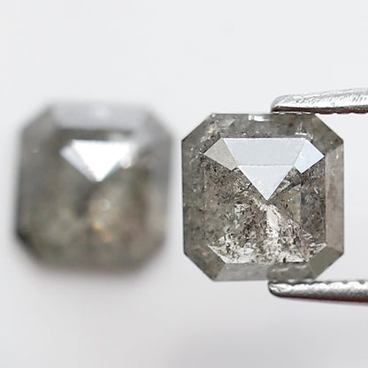 2.02 CT Pair Of Natural Asscher Cut Gray Green Diamonds, Loose Earth Mined Stone for Custom Engagement Jewelry