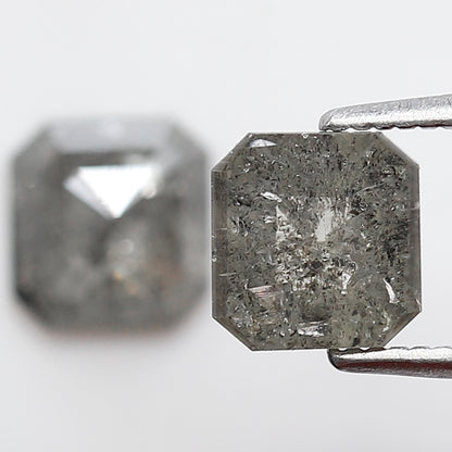 2.02 CT Pair Of Natural Asscher Cut Gray Green Diamonds, Loose Earth Mined Stone for Custom Engagement Jewelry