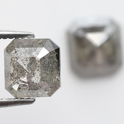 2.02 CT Pair Of Natural Asscher Cut Gray Green Diamonds, Loose Earth Mined Stone for Custom Engagement Jewelry