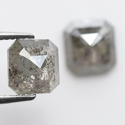 2.02 CT Pair Of Natural Asscher Cut Gray Green Diamonds, Loose Earth Mined Stone for Custom Engagement Jewelry