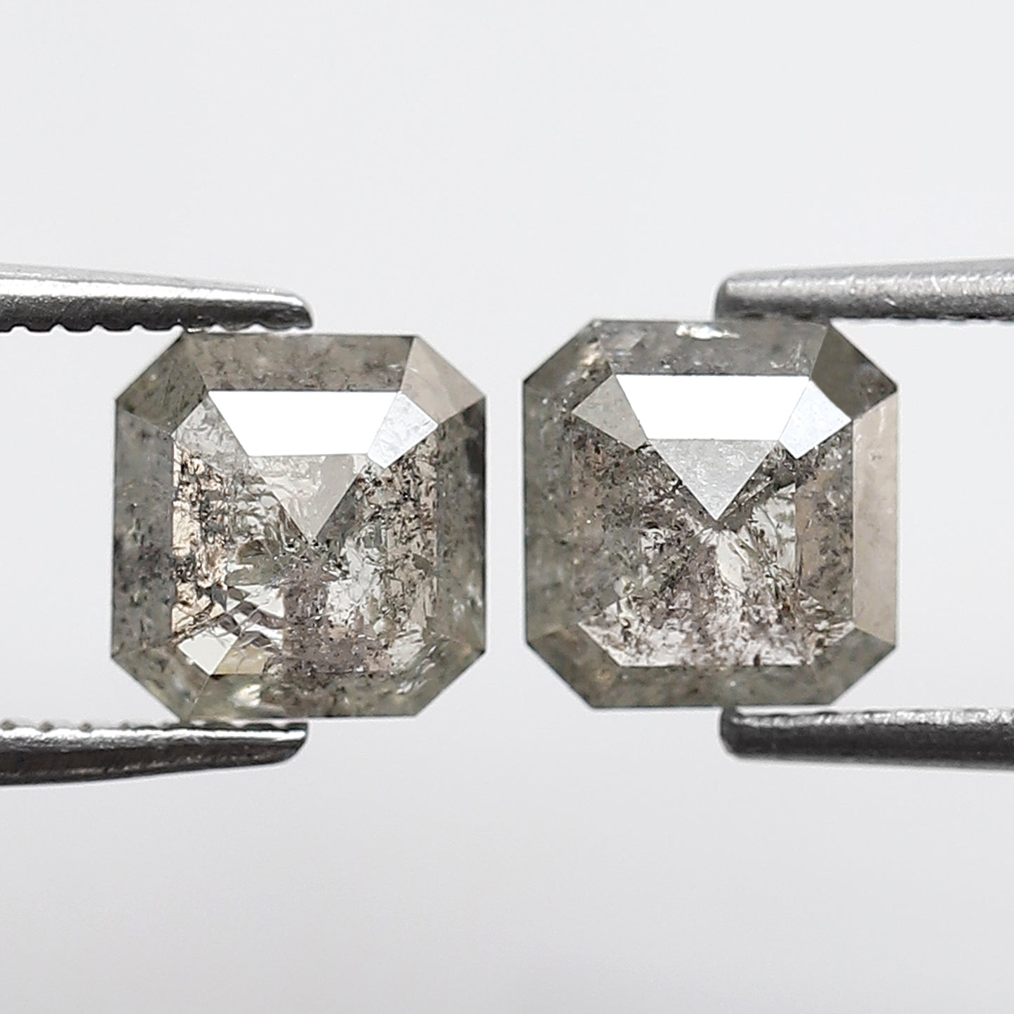 2.02 CT Pair Of Natural Asscher Cut Gray Green Diamonds, Loose Earth Mined Stone for Custom Engagement Jewelry