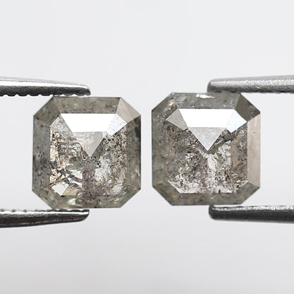 2.02 CT Pair Of Natural Asscher Cut Gray Green Diamonds, Loose Earth Mined Stone for Custom Engagement Jewelry