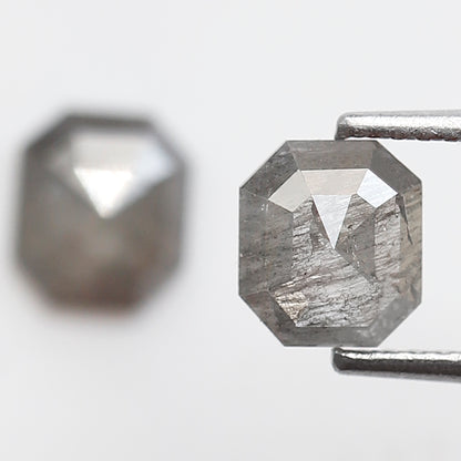 1.51 CT Translucent Emerald Shape Loose Diamond Pair, 6.30 mm Natural Grayish Salt and Pepper Diamonds