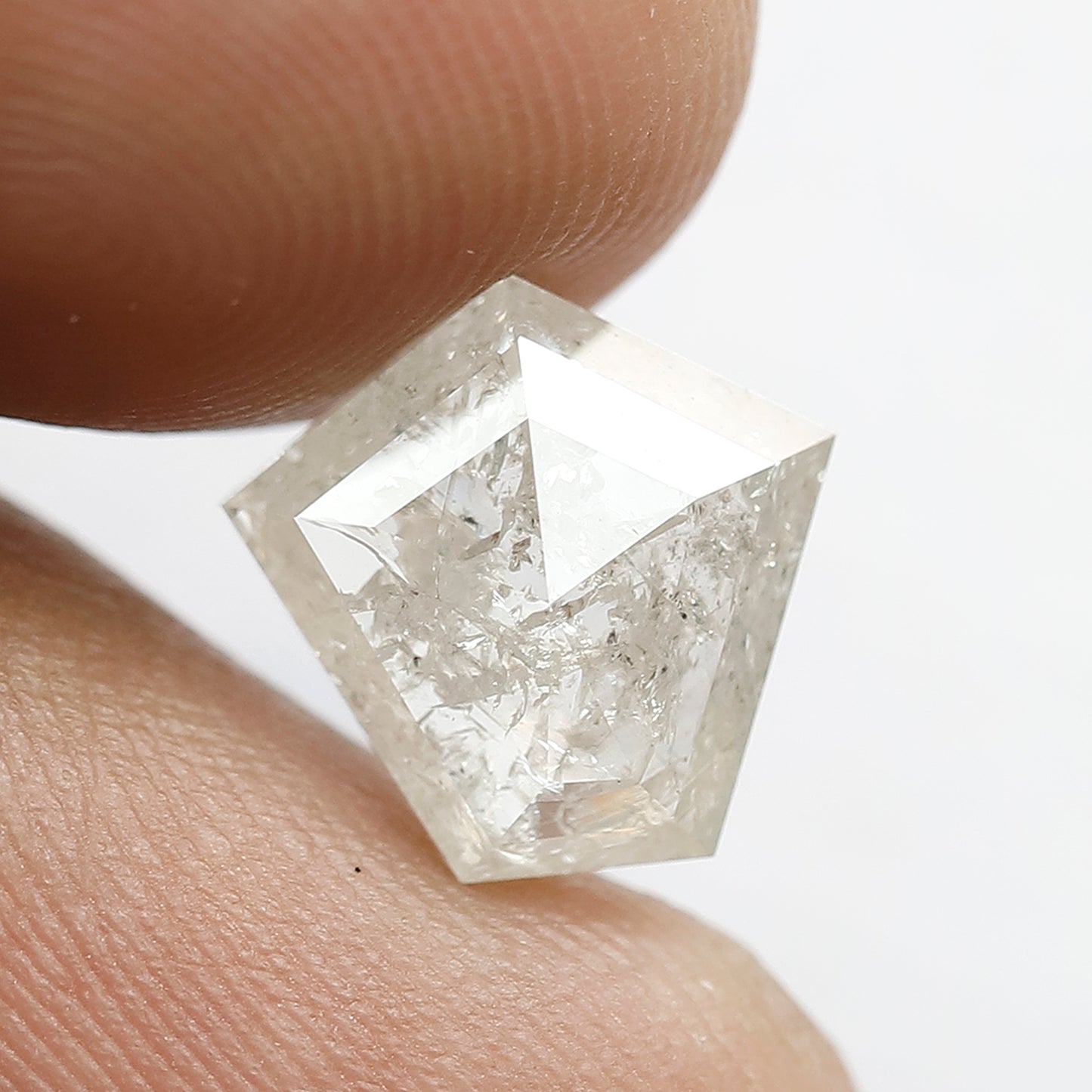 10 MM Unique Geometric Shape Loose Natural 3.25 CT Translucent White Color Rustic Salt and Pepper Diamond Engagement Ring