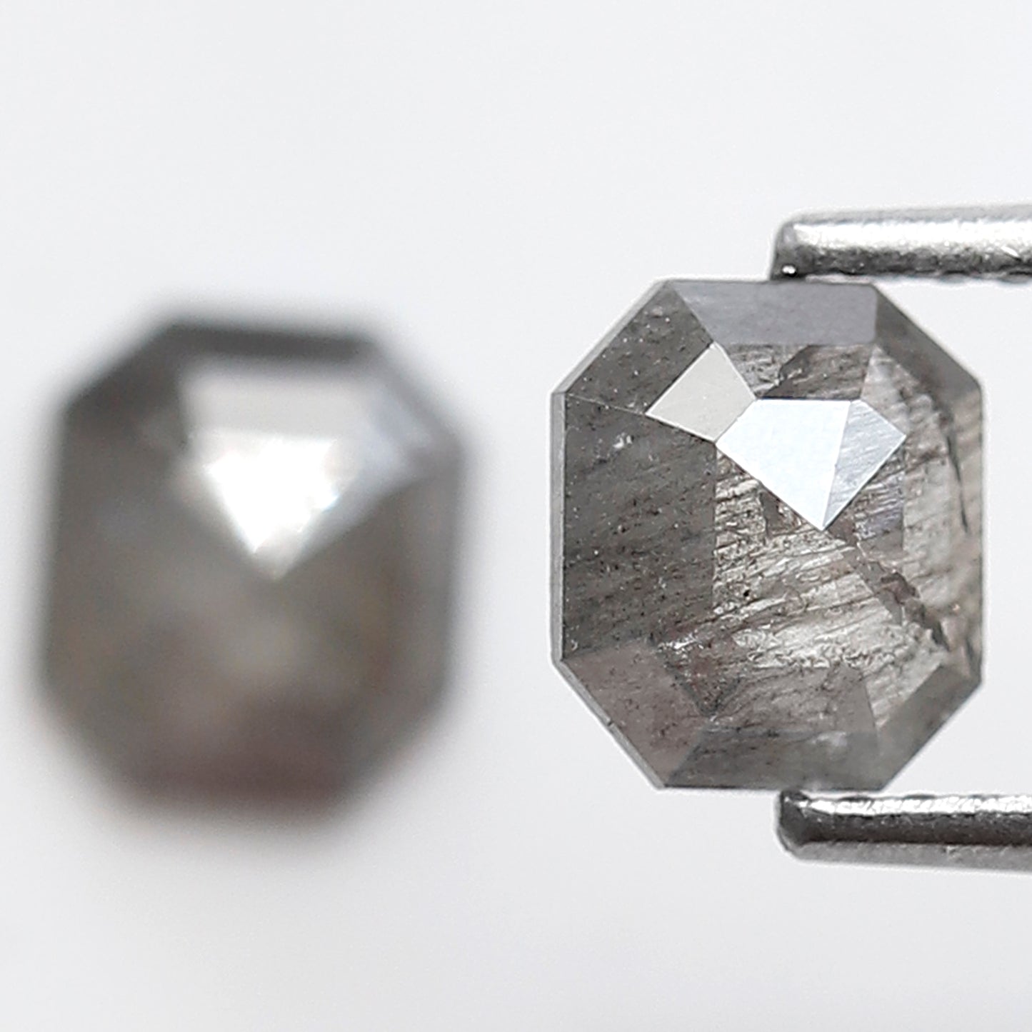 1.51 CT Translucent Emerald Shape Loose Diamond Pair, 6.30 mm Natural Grayish Salt and Pepper Diamonds