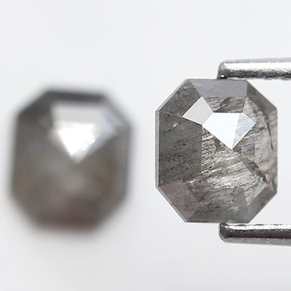 1.51 CT Translucent Emerald Shape Loose Diamond Pair, 6.30 mm Natural Grayish Salt and Pepper Diamonds
