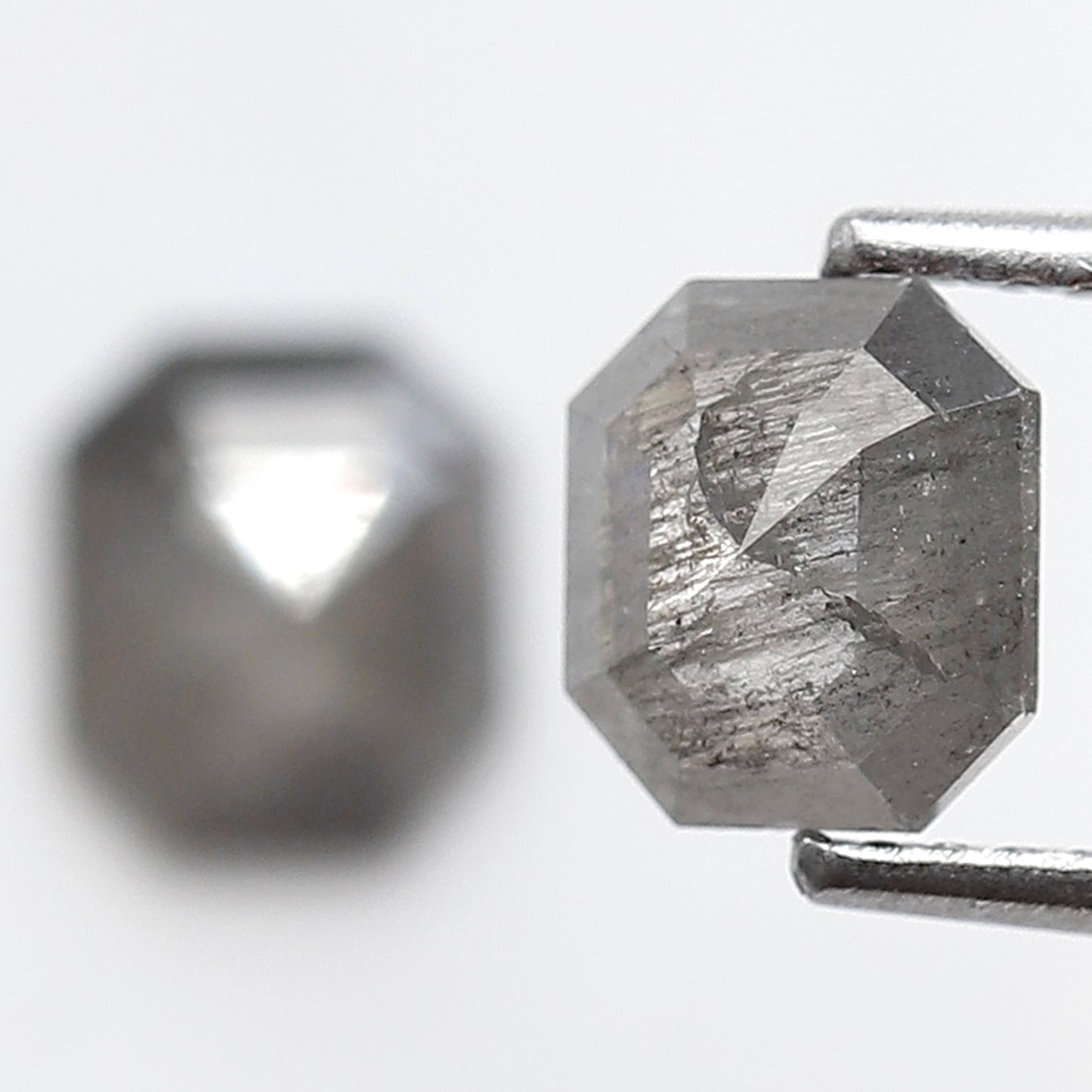 1.51 CT Translucent Emerald Shape Loose Diamond Pair, 6.30 mm Natural Grayish Salt and Pepper Diamonds
