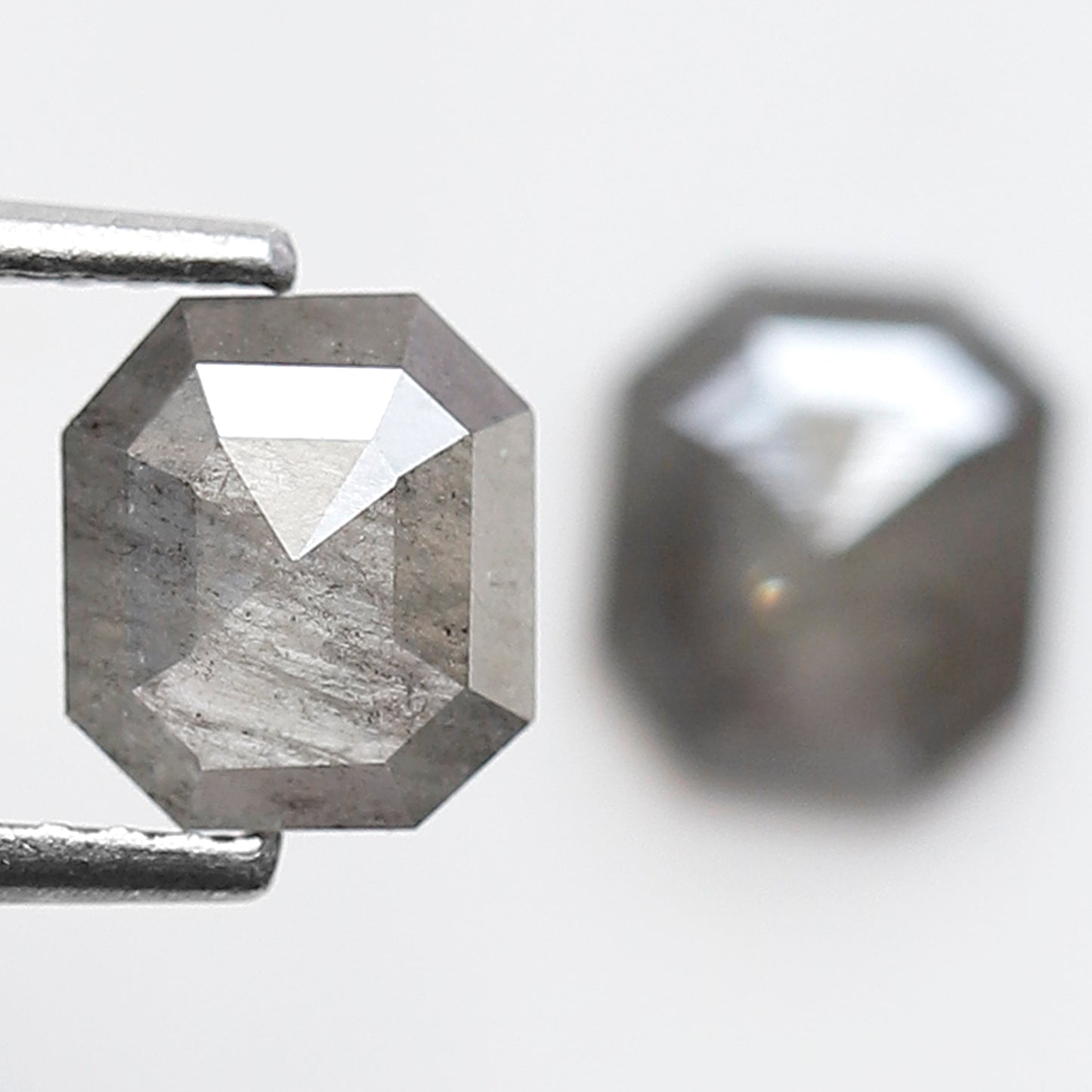 1.51 CT Translucent Emerald Shape Loose Diamond Pair, 6.30 mm Natural Grayish Salt and Pepper Diamonds