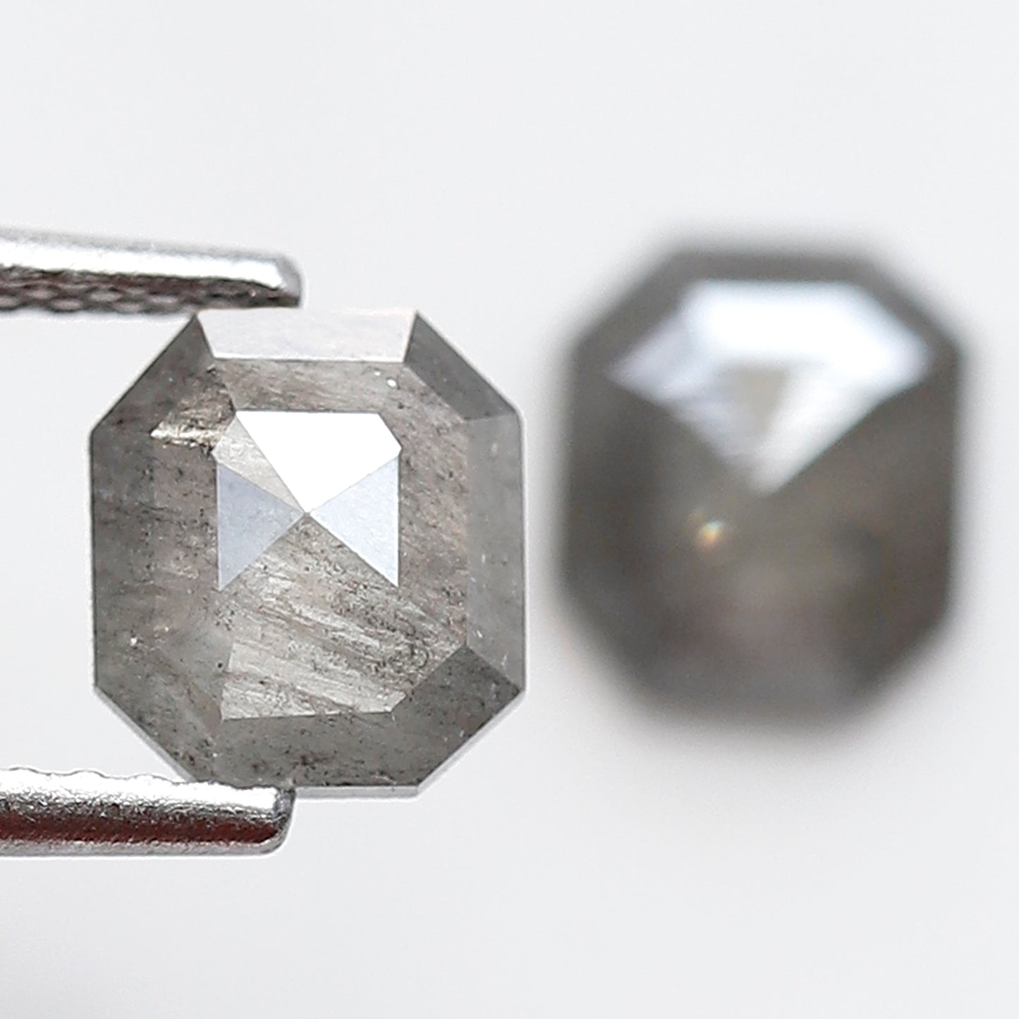 1.51 CT Translucent Emerald Shape Loose Diamond Pair, 6.30 mm Natural Grayish Salt and Pepper Diamonds