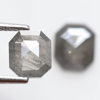 1.51 CT Translucent Emerald Shape Loose Diamond Pair, 6.30 mm Natural Grayish Salt and Pepper Diamonds