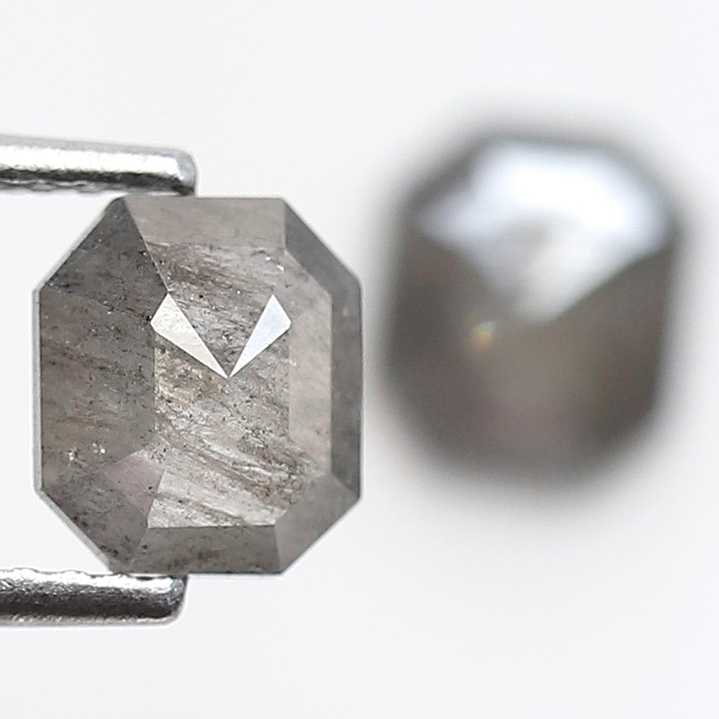 1.51 CT Translucent Emerald Shape Loose Diamond Pair, 6.30 mm Natural Grayish Salt and Pepper Diamonds