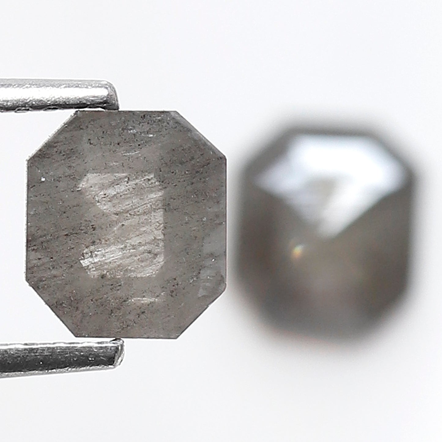 1.51 CT Translucent Emerald Shape Loose Diamond Pair, 6.30 mm Natural Grayish Salt and Pepper Diamonds