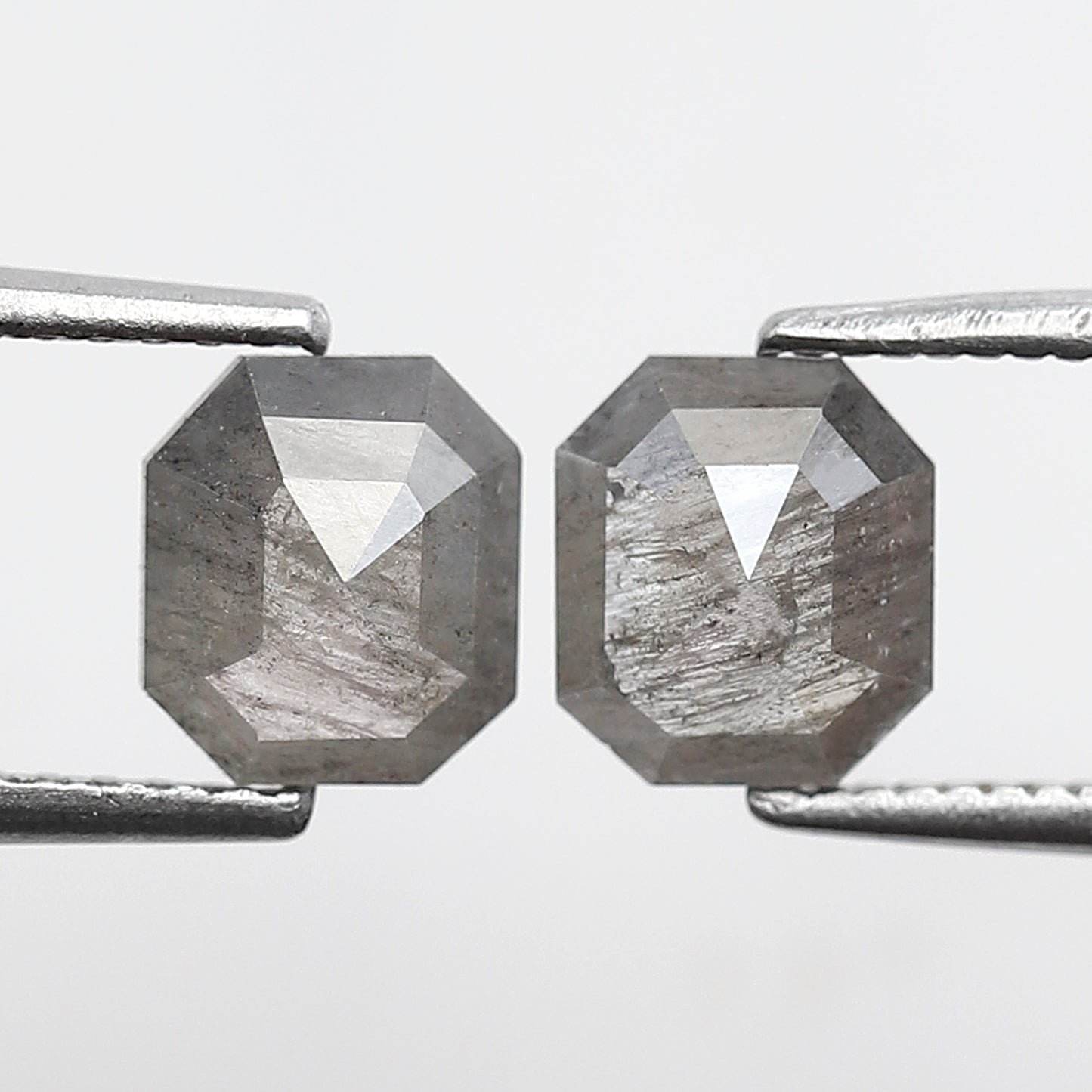 1.51 CT Translucent Emerald Shape Loose Diamond Pair, 6.30 mm Natural Grayish Salt and Pepper Diamonds