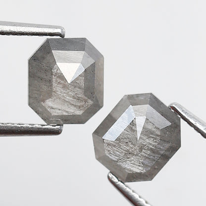 1.51 CT Translucent Emerald Shape Loose Diamond Pair, 6.30 mm Natural Grayish Salt and Pepper Diamonds