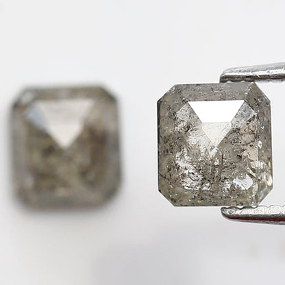 Pair of 1.51 CT Emerald Cut Natural Grayish Green Diamonds | Loose Rustic Conflict Free Ethical Earth Mined Diamonds for Ring Setting