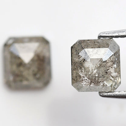 Pair of 1.51 CT Emerald Cut Natural Grayish Green Diamonds | Loose Rustic Conflict Free Ethical Earth Mined Diamonds for Ring Setting