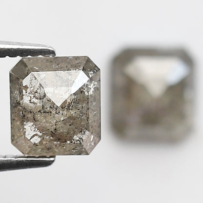 Pair of 1.51 CT Emerald Cut Natural Grayish Green Diamonds | Loose Rustic Conflict Free Ethical Earth Mined Diamonds for Ring Setting