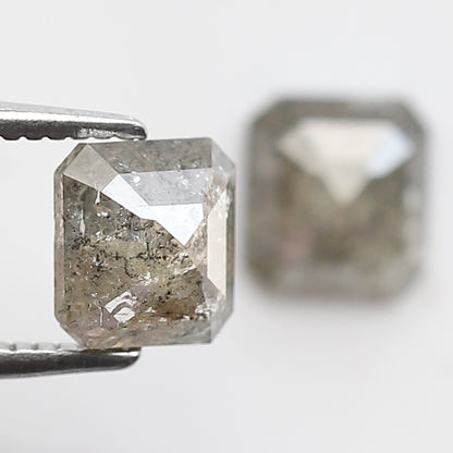 Pair of 1.51 CT Emerald Cut Natural Grayish Green Diamonds | Loose Rustic Conflict Free Ethical Earth Mined Diamonds for Ring Setting