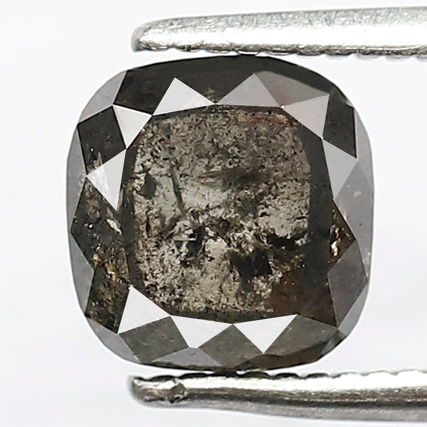 1.82 CT Fancy Cushion Shape Diamond 6.6 MM Loose Natural Grey Black Color Diamond Conflict Free Salt and Pepper Diamond