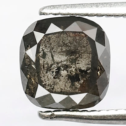 1.82 CT Fancy Cushion Shape Diamond 6.6 MM Loose Natural Grey Black Color Diamond Conflict Free Salt and Pepper Diamond
