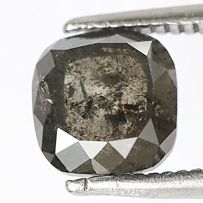 1.82 CT Fancy Cushion Shape Diamond 6.6 MM Loose Natural Grey Black Color Diamond Conflict Free Salt and Pepper Diamond