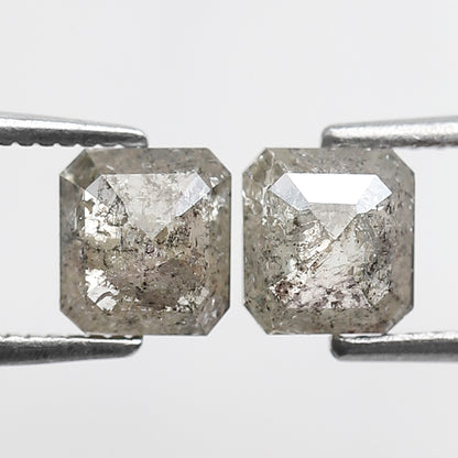 Pair of 1.51 CT Emerald Cut Natural Grayish Green Diamonds | Loose Rustic Conflict Free Ethical Earth Mined Diamonds for Ring Setting