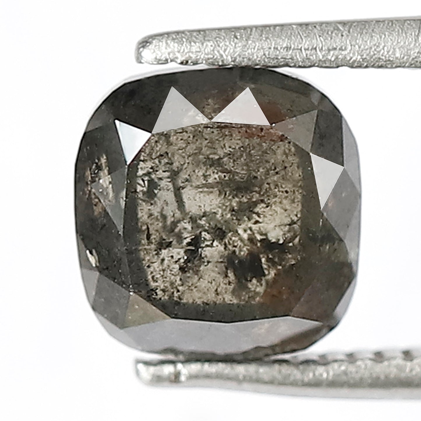 1.82 CT Fancy Cushion Shape Diamond 6.6 MM Loose Natural Grey Black Color Diamond Conflict Free Salt and Pepper Diamond