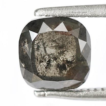 1.82 CT Fancy Cushion Shape Diamond 6.6 MM Loose Natural Grey Black Color Diamond Conflict Free Salt and Pepper Diamond