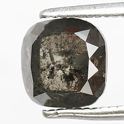 1.82 CT Fancy Cushion Shape Diamond 6.6 MM Loose Natural Grey Black Color Diamond Conflict Free Salt and Pepper Diamond