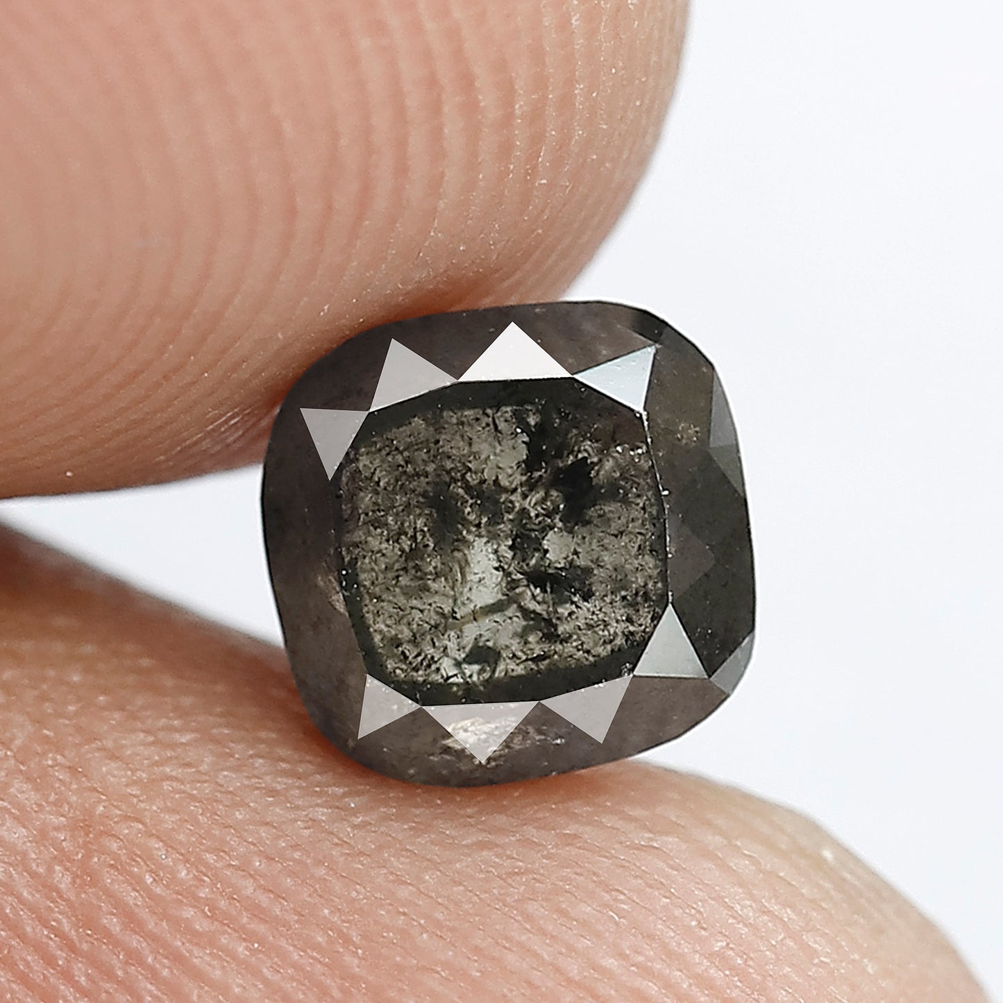 1.82 CT Fancy Cushion Shape Diamond 6.6 MM Loose Natural Grey Black Color Diamond Conflict Free Salt and Pepper Diamond