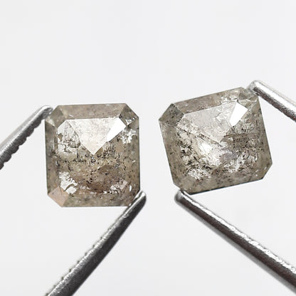 Pair of 1.51 CT Emerald Cut Natural Grayish Green Diamonds | Loose Rustic Conflict Free Ethical Earth Mined Diamonds for Ring Setting
