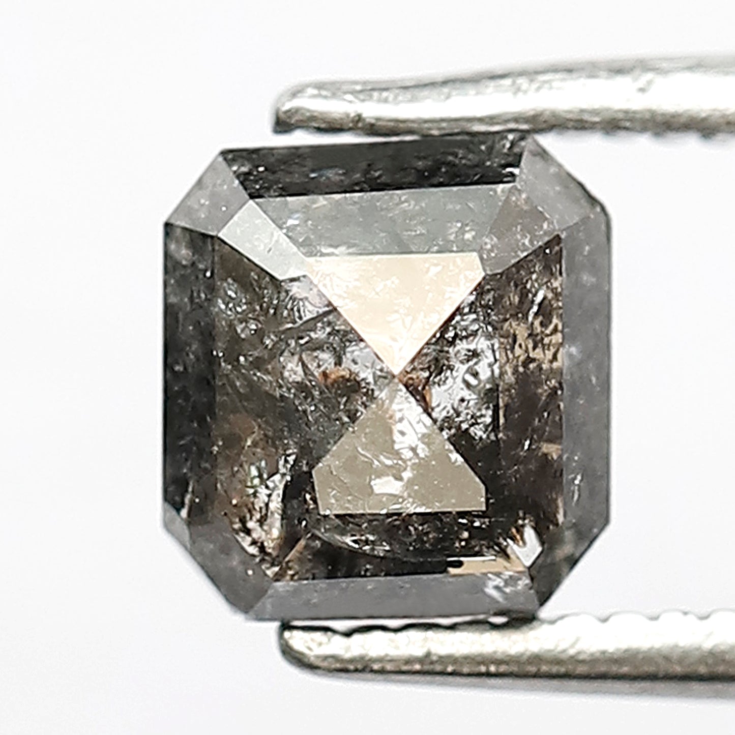 6 MM Asscher Shape Diamond Loose Natural 1.07 CT Earth Mined Grey Black Color Salt and Pepper Diamond Prong Setting Wedding Ring