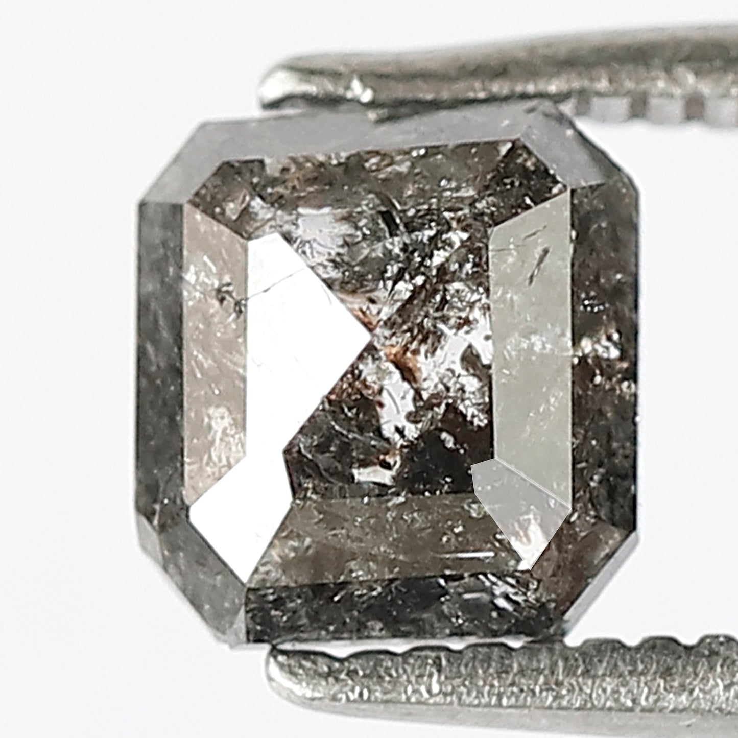 6 MM Asscher Shape Diamond Loose Natural 1.07 CT Earth Mined Grey Black Color Salt and Pepper Diamond Prong Setting Wedding Ring