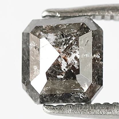 6 MM Asscher Shape Diamond Loose Natural 1.07 CT Earth Mined Grey Black Color Salt and Pepper Diamond Prong Setting Wedding Ring