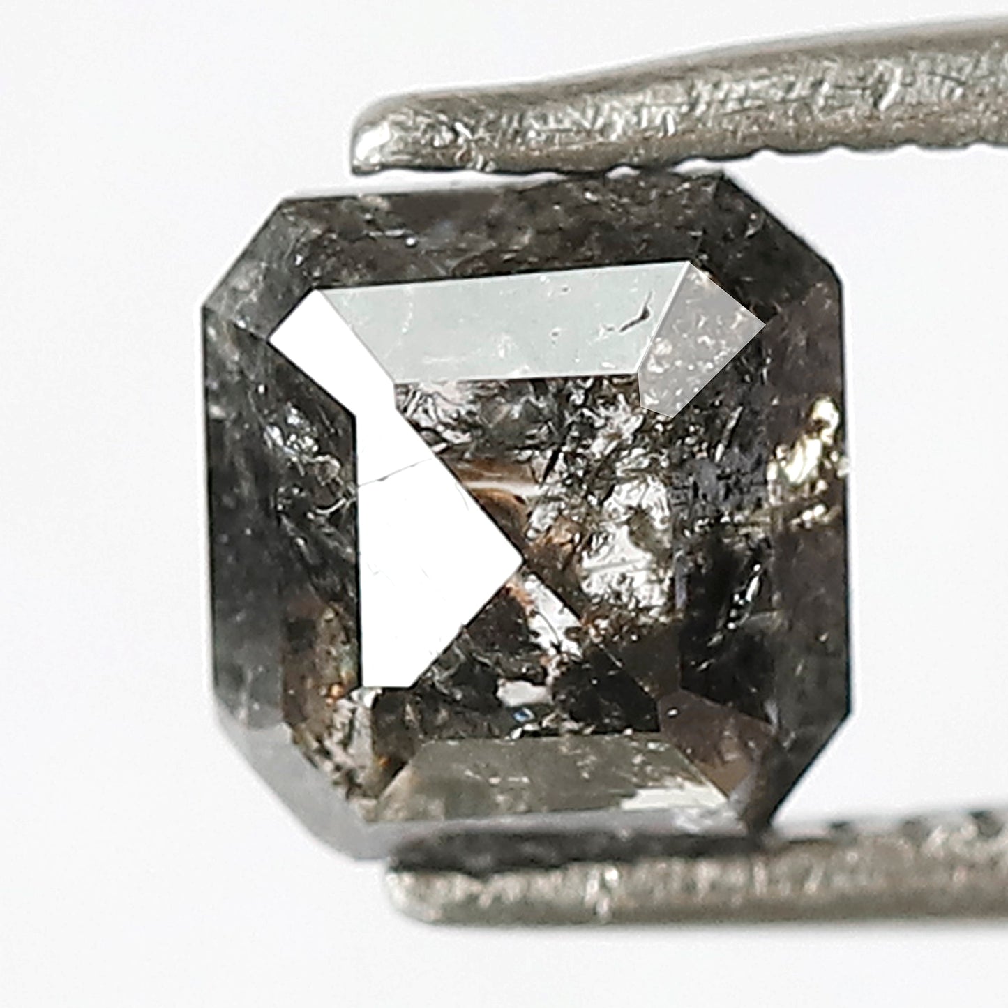 6 MM Asscher Shape Diamond Loose Natural 1.07 CT Earth Mined Grey Black Color Salt and Pepper Diamond Prong Setting Wedding Ring